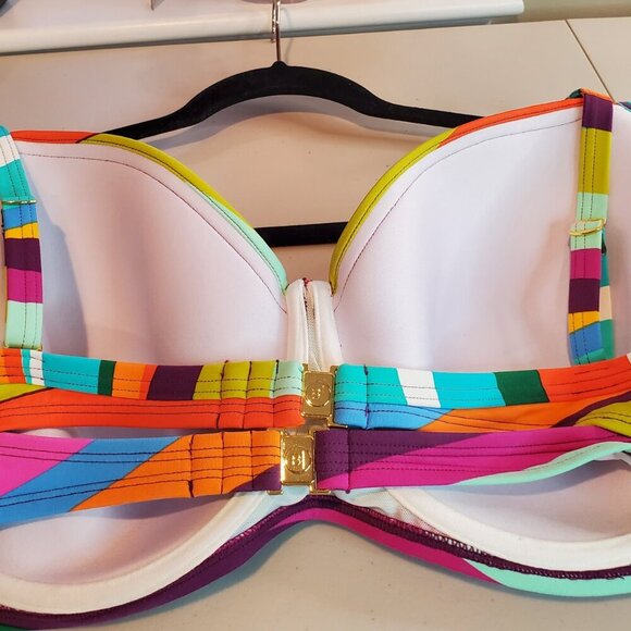 NWT BLEU ROD BEATTIE SZ 20W Vibrant Multi Striped Color Underwire Bikini Top - Picture 4 of 7